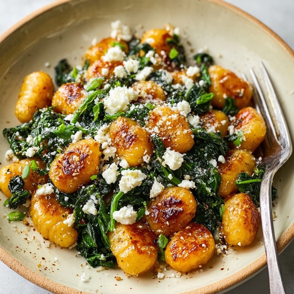 Crispy Gnocchi With Spinach And Feta Recipe - Recipe Image