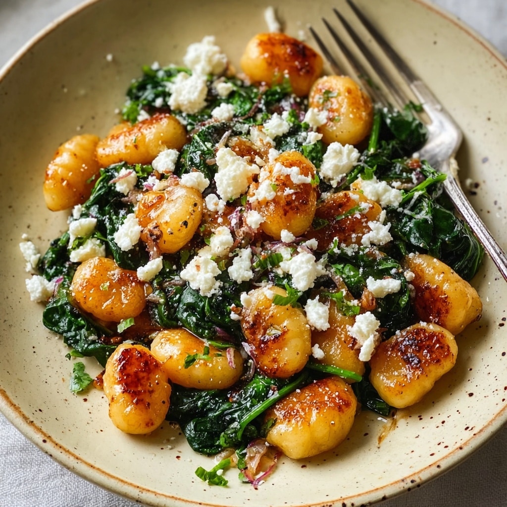 Crispy Gnocchi With Spinach And Feta Recipe - Recipe Image