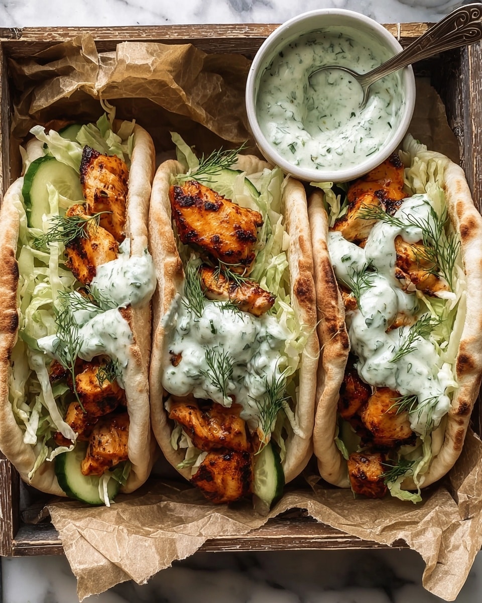 Two soft, toasted flatbreads hold a colorful mix of layers. The base layer is green spinach leaves, topped with thick pieces of golden-brown grilled chicken-like pieces. Above this is a layer of bright, shredded light green cabbage mixed with fresh dill sprigs. Dollops of creamy, pale green sauce with bits of herbs are spread on top. On the side, there are two small white bowls, one filled with the same shredded cabbage and the other with the creamy herb sauce, both with small wooden spoons inside. The whole scene rests on a white marbled surface with some parchment paper underneath. photo taken with an iphone --ar 4:5 --v 7