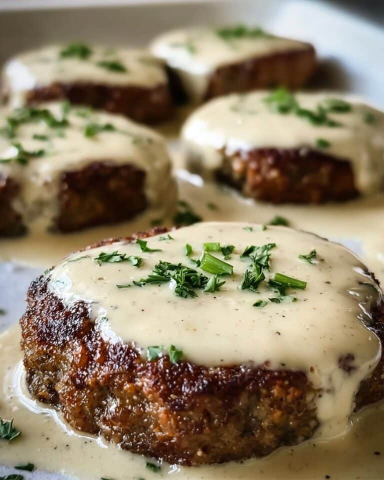 Hearty Hamburger Steak Bake with Creamy Onion Gravy Recipe