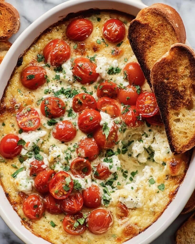 Caprese Dip with Roasted Cherry Tomatoes and Melted Cheeses Recipe