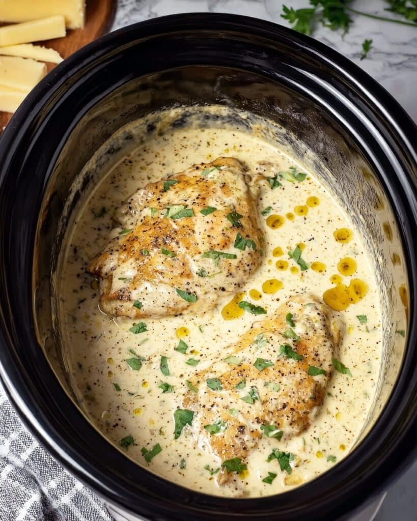 Crock Pot Angel Chicken with Creamy Italian Sauce and Angel Hair Pasta Recipe