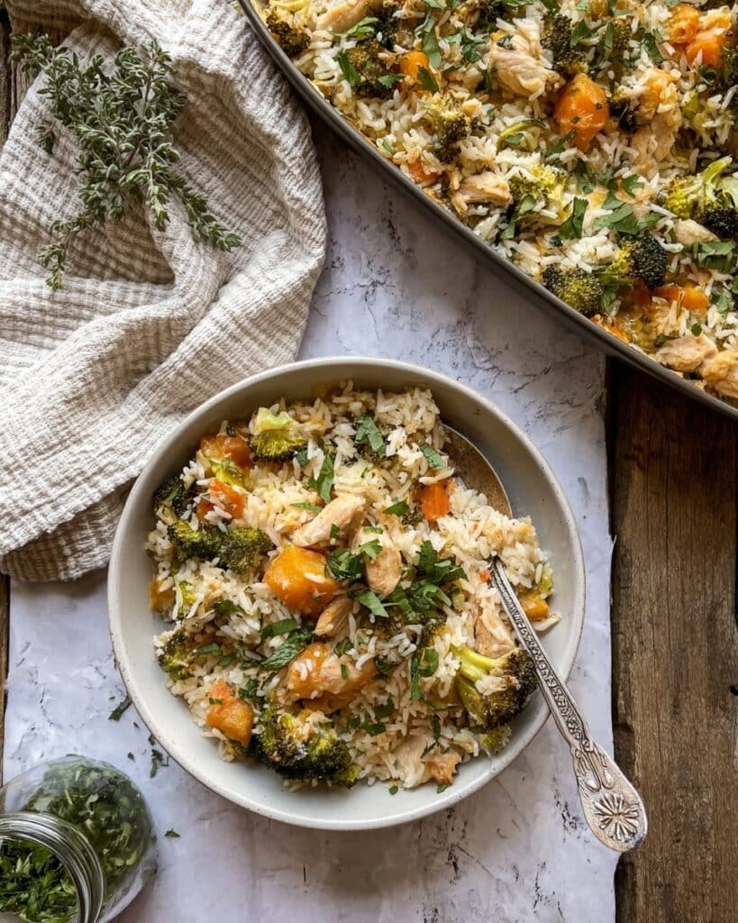 Creamy Chicken and Rice Casserole with Broccoli and Cheddar Recipe