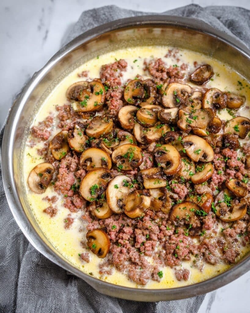 Mushroom and Ground Beef Casserole with Cream Cheese Recipe