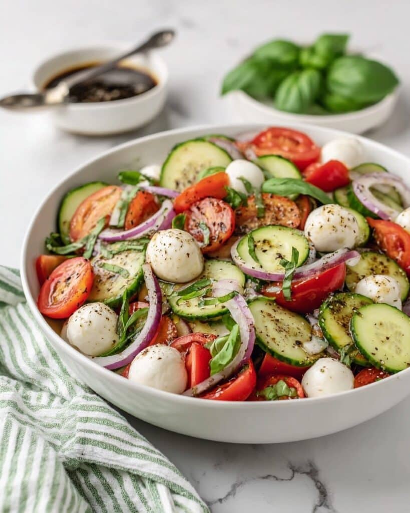 Caprese Salad with Cucumber, Mozzarella, and Grapes Recipe