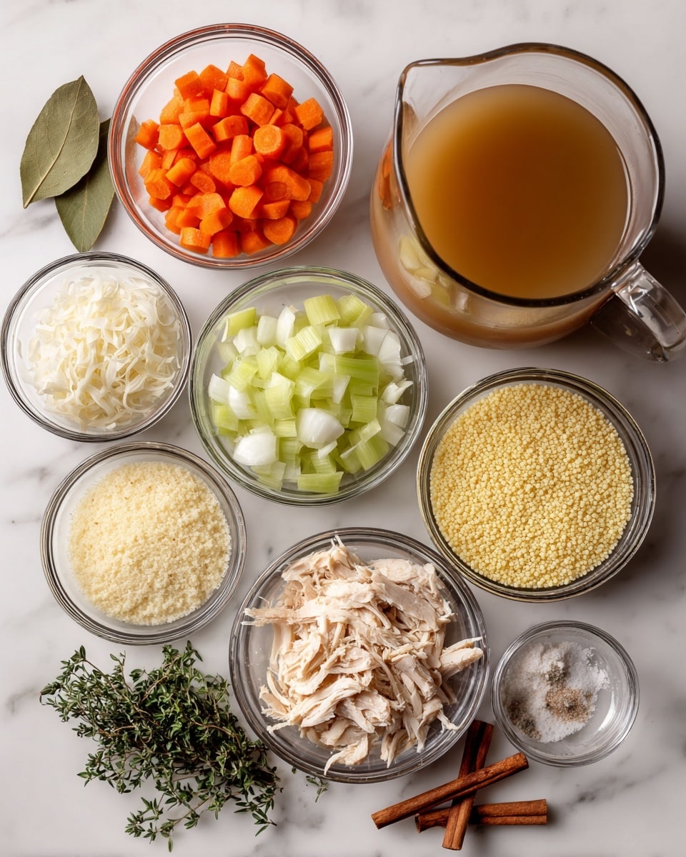 A close-up view of a thick soup in a dark pot showing layers of chunky cooked carrots, white beans, green beans, elbow macaroni pasta, and small pieces of tomato in a rich, orange-red broth with visible small herb bits sprinkled on top. A metal ladle is scooping the soup, holding a dense mix of the same ingredients with a smooth, slightly shiny texture from the liquid. The background is a white marbled texture. photo taken with an iphone --ar 4:5 --v 7