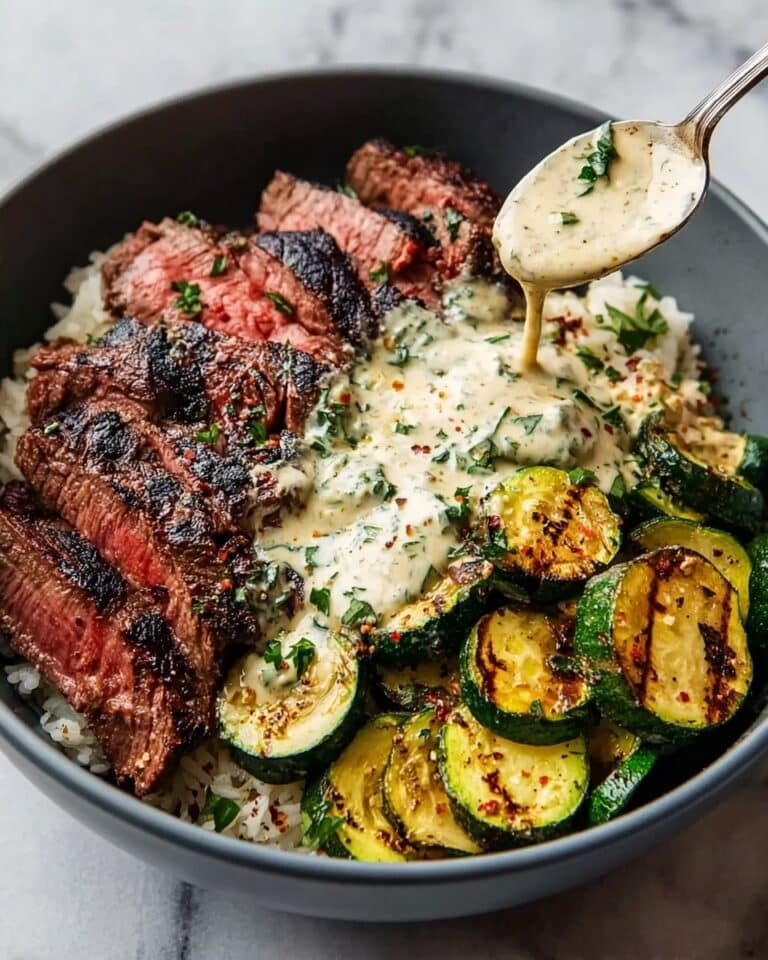 Creamy Herb Sauce with Grilled Zucchini and Steak Bowl Recipe
