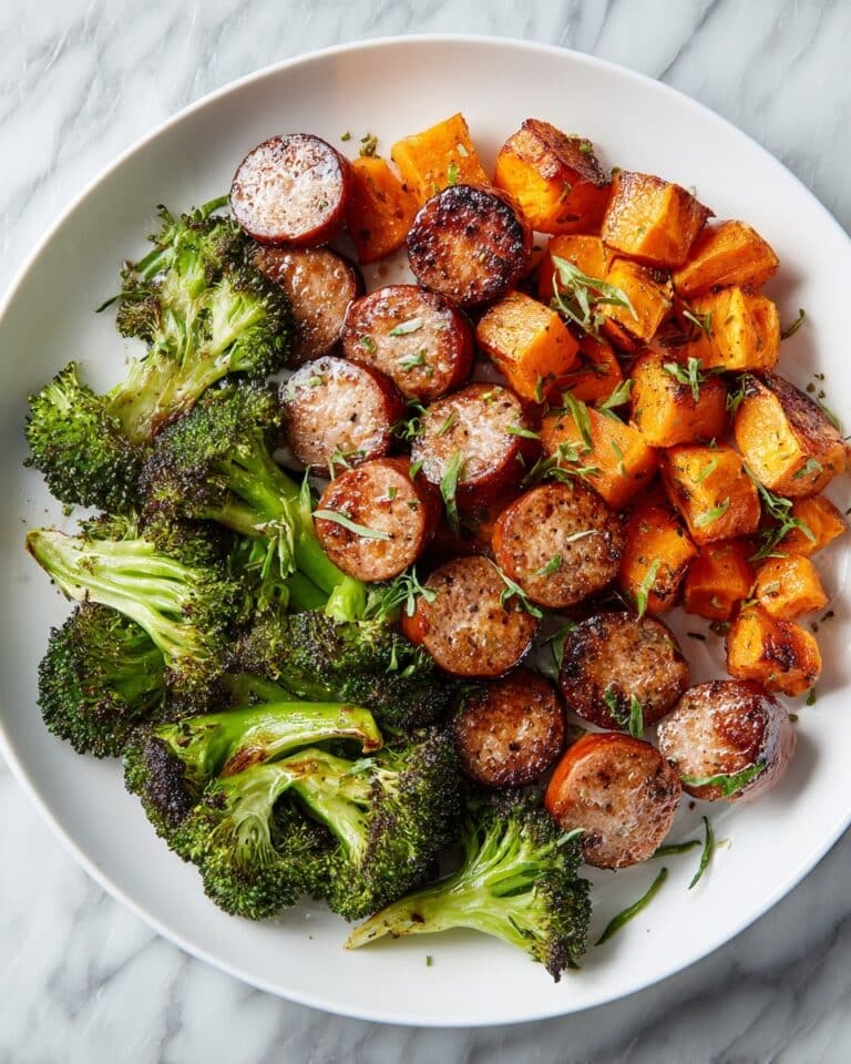 Garlic Honey Glazed Sheet Pan Sausage with Sweet Potatoes and Broccoli Recipe