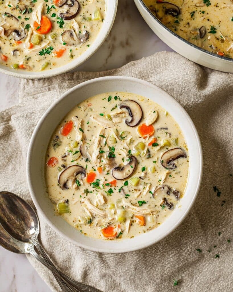 Creamy Mushroom and Chicken Soup with Spinach Recipe