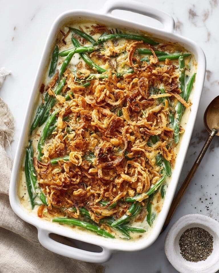 Creamy Green Bean Casserole with Mushrooms and Crispy Onions Recipe