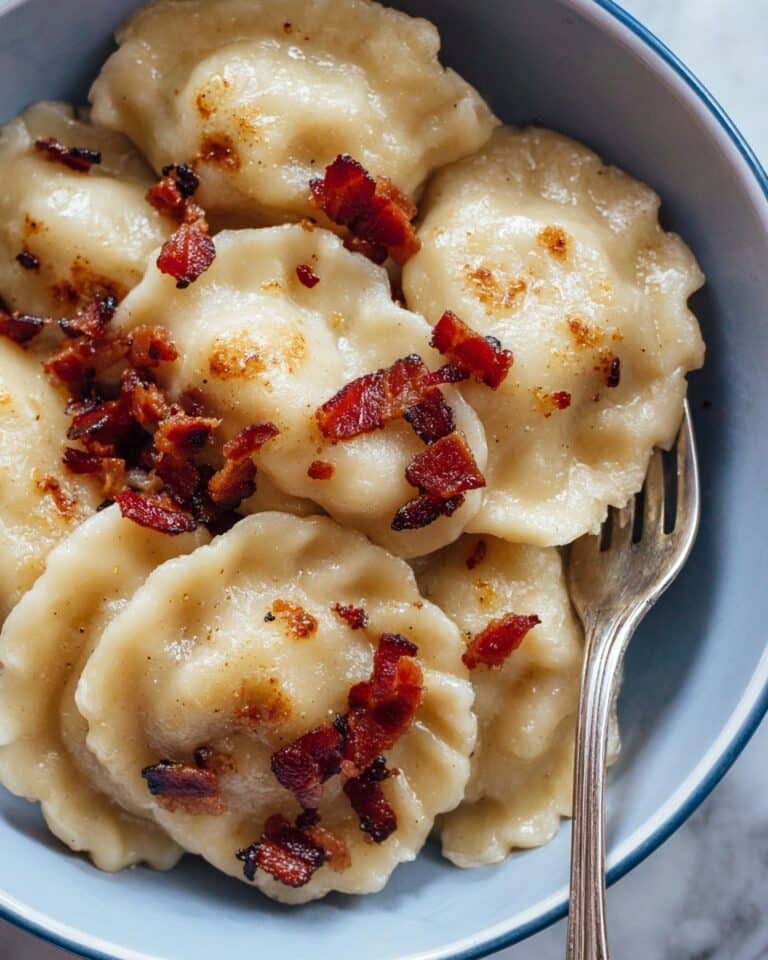Creamy Potato and Mozzarella Pierogi with Bacon Topping Recipe