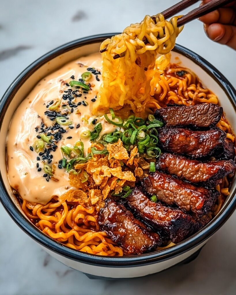 Grilled Beef Ramen with Creamy Spicy Sauce Recipe