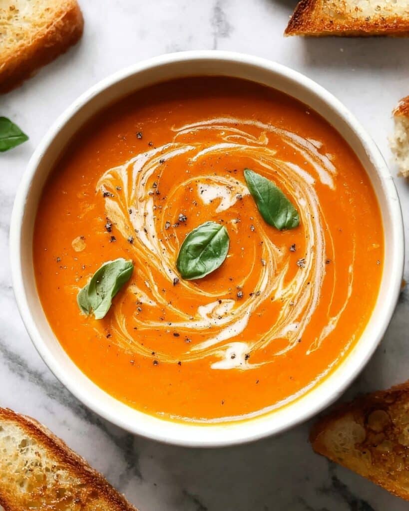 Oven-Roasted Tomato Soup with Basil and Cream Recipe