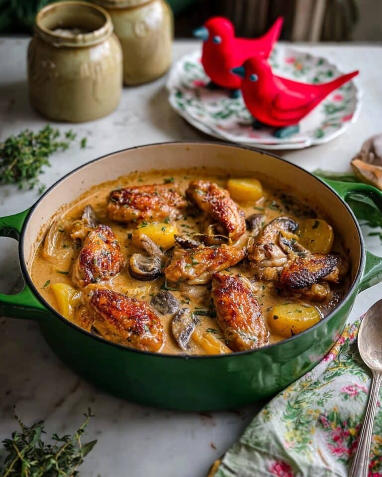 Herb Roasted Chicken in Creamy Mushroom and Potato Sauce Recipe