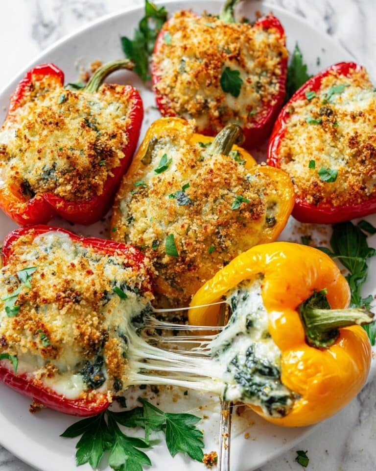 Ricotta-Stuffed Bell Peppers with Spinach and Herb Topping Recipe