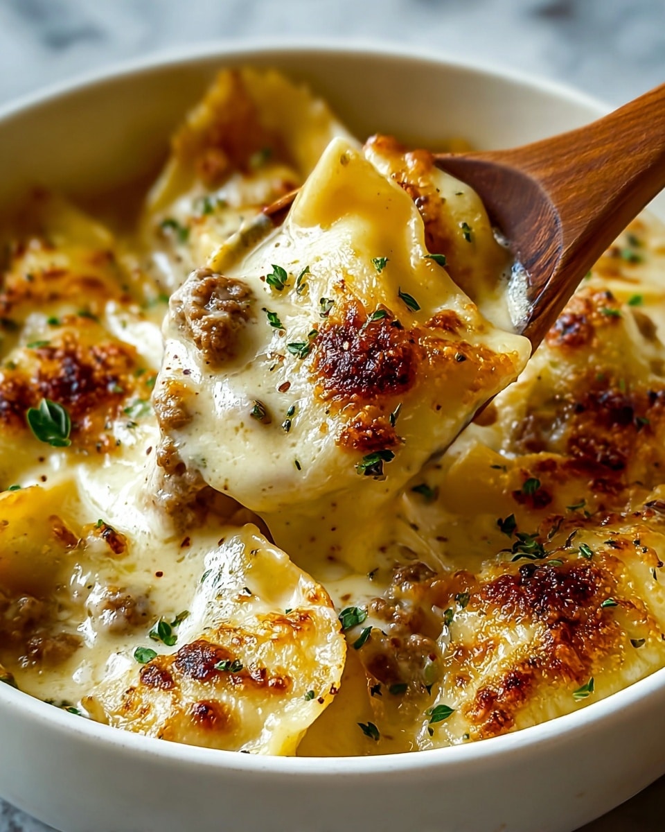 A white bowl filled with creamy pasta baked with a thick layer of melted cheese on top, golden brown crumbs sprinkled over the surface, fresh green basil leaves scattered around for color. The pasta is rolled tubes, visible beneath the bubbly cheese, which stretches in long, gooey strands as a silver spoon lifts a serving. The creamy cheese sauce looks smooth and rich, pooling around the pasta edges. The background is a white marbled texture. photo taken with an iphone --ar 4:5 --v 7