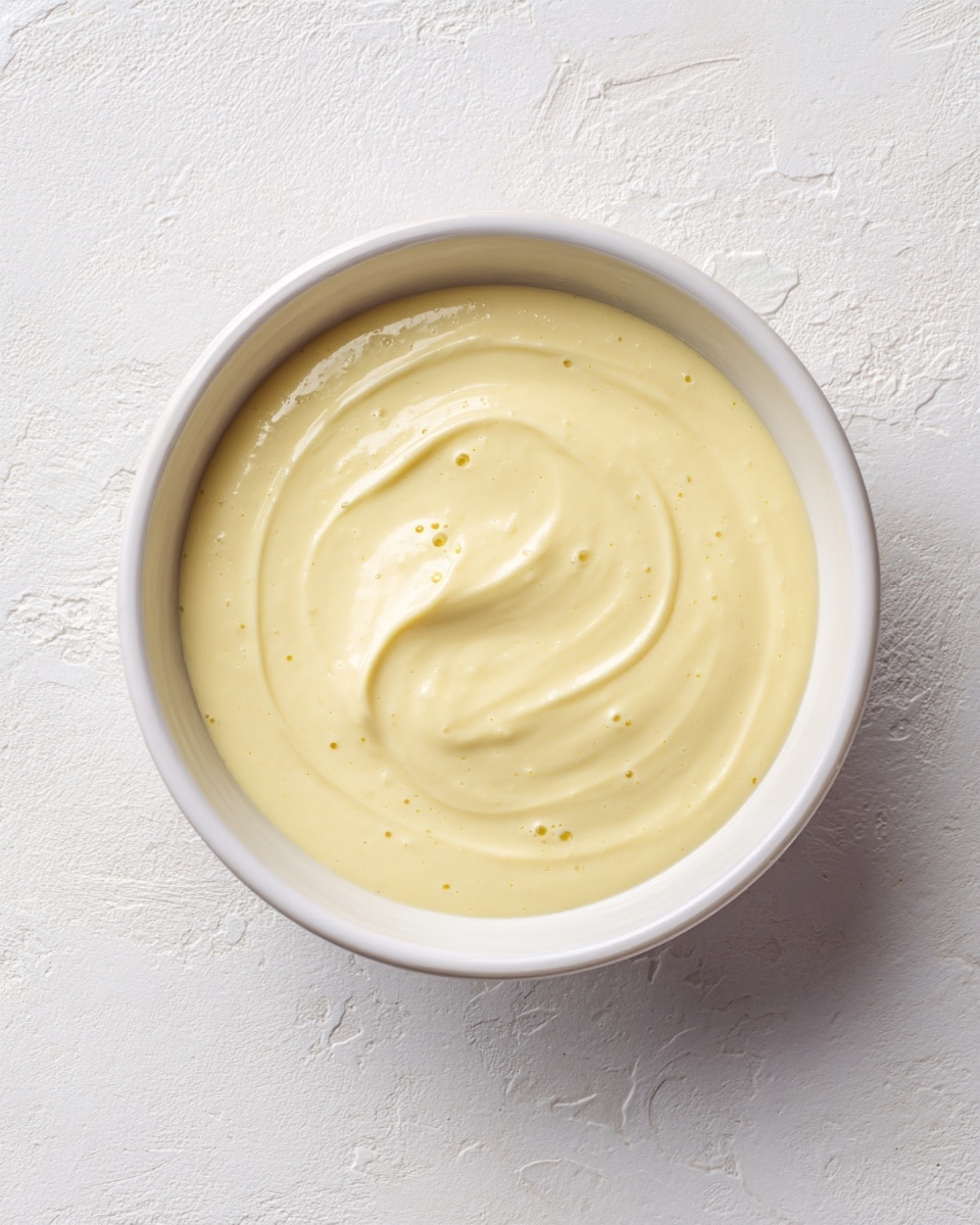 A white bowl with smooth, creamy pale yellow custard inside. The custard has a simple swirl pattern made by moving the surface gently in a circular motion, creating soft waves and slight ridges. The bowl is placed on a white marbled textured surface that contrasts softly with the custard's color. The custard looks thick and smooth, with a few small bubbles on the surface. photo taken with an iphone --ar 4:5 --v 7