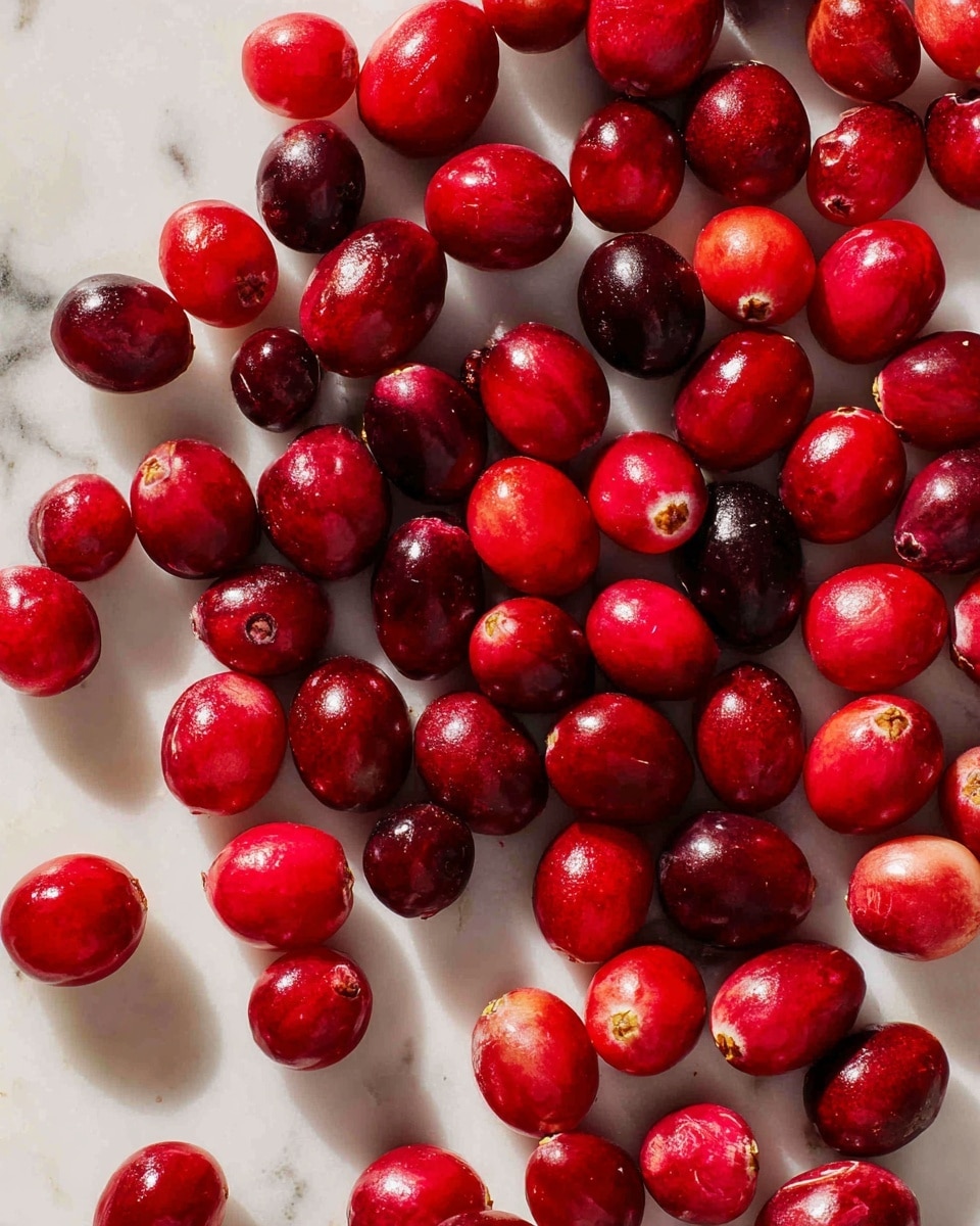 Many small, shiny cranberry fruits are spread out randomly on a white marbled surface. The cranberries show a variety of red shades, ranging from bright red to deep dark red, with a smooth and glossy texture. There are small groups of cranberries clumped together, mixed with single ones scattered around. The light casts soft shadows under each cranberry, giving the image some depth and a natural look. Photo taken with an iphone --ar 4:5 --v 7