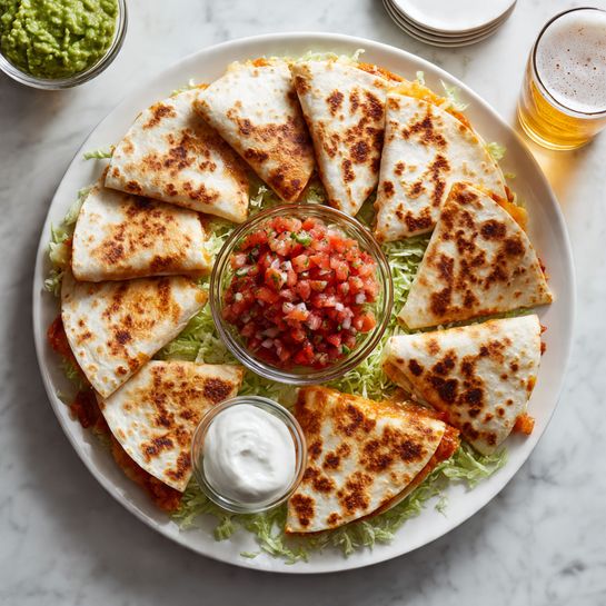 Chicken Quesadillas with Salsa, Cilantro, and Guacamole Recipe