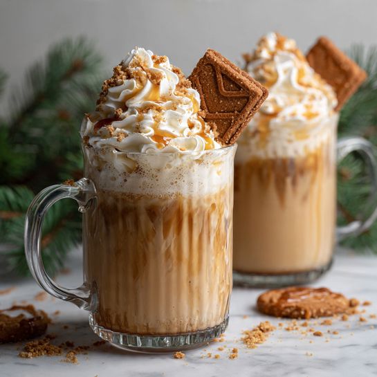 Creamy Biscoff Hot Chocolate with Whipped Cream and Crushed Biscuits Recipe