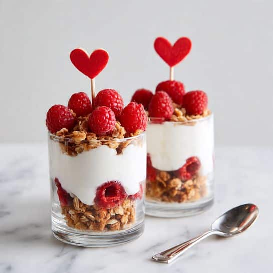 Fruit & Yogurt Parfaits with Oat & Pecan Crumble and Chocolate Garnish Recipe