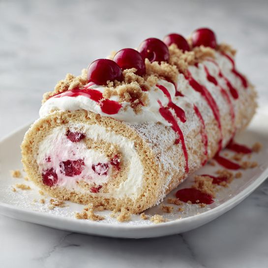 Cheesecake Angel Food Cake Roll with Cherry Pie Filling Recipe