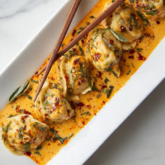 Baked Curry Dumplings with Coconut Milk and Fresh Herbs Recipe