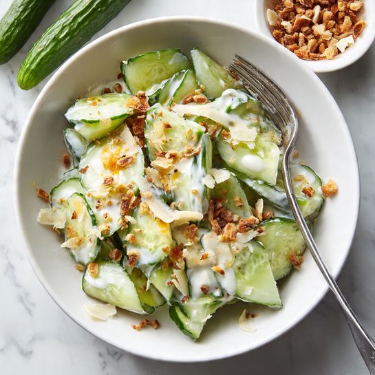 Crunchy Caesar Cucumber Salad with Bacon and Parmesan Recipe