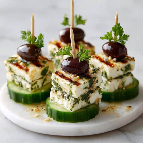 Feta Skewers with Cucumber and Cherry Tomatoes Recipe
