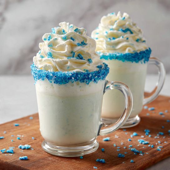 White Hot Chocolate with Blue Sprinkles and Whipped Cream Recipe