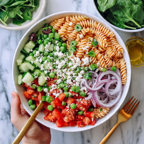 Protein Pasta Salad with Cottage Cheese and Vegetables Recipe