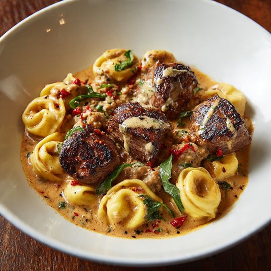 Tortellini Steak Bites with Cowboy Butter Sauce Recipe