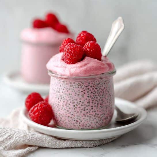 Maple Syrup Sweetened Chia Seed Pudding with Raspberries and Almonds Recipe