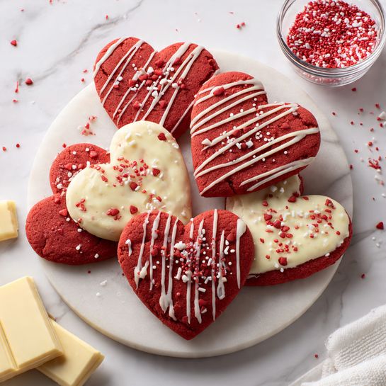 Heart-Shaped Cake Mix Cookies with White Chocolate and Red Sugar Recipe