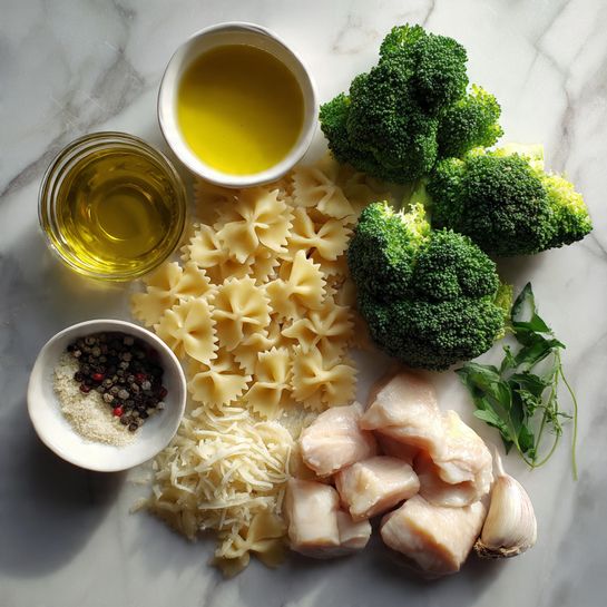 The image shows various ingredients neatly placed on a white marbled surface. A wooden bowl on the lower right contains raw light pink sliced meat pieces. Next to it on the left, a white bowl holds yellow cooked noodles in loose layers. Small grey bowls with red chili flakes, chili paste, and a pale yellow powder are arranged around the noodles and meat. Fresh green parsley sprigs are laid out near two lemon halves with a bright yellow color placed side by side. A clear glass jug with light yellow oil is towards the top right corner. A small grey bowl with coarse white salt and a tiny spoon sits at the top left. A beige cloth is draped on the right side of the frame. Photo taken with an iphone --ar 4:5 --v 7