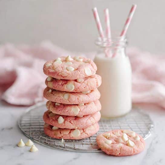Strawberry Cake Mix Cookies with White Chocolate Chips Recipe