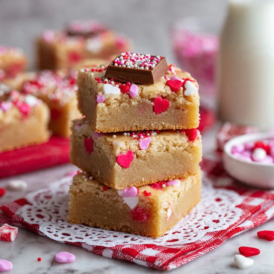Butter Peanut Butter Cookie Bars with Valentine’s M&M’s and Reese’s Peanut Butter Hearts Recipe