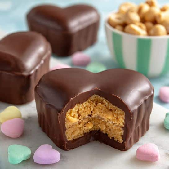 Chocolate-Dipped Peanut Butter Valentine’s Hearts Recipe