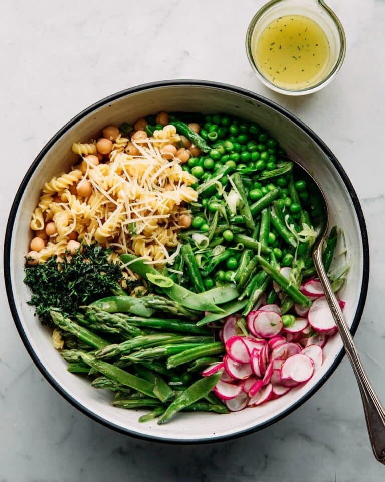 Lemon Herb Pasta Salad with Asparagus, Peas, and Radishes Recipe