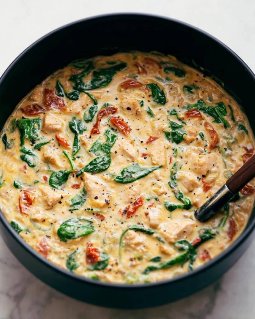 Creamy Chicken Orzo with Sun-Dried Tomatoes and Spinach Recipe