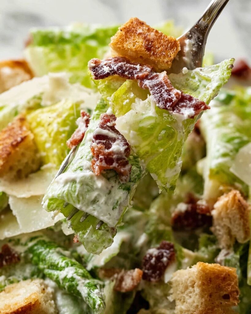 Homemade Caesar Salad with Chicken, Bacon, and Garlic Croutons Recipe
