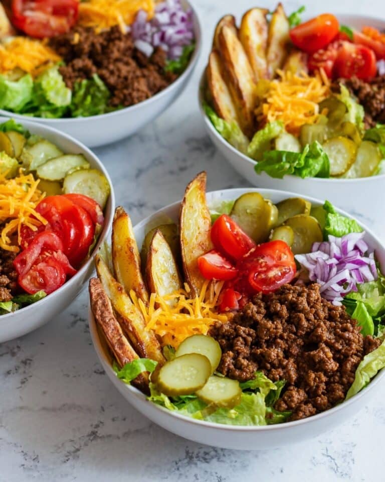 Burger Bowls with Ground Beef, Brown Rice, and Fresh Toppings Recipe