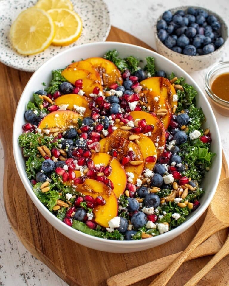 Grilled Peach and Blueberry Salad with Feta and Pomegranate Recipe
