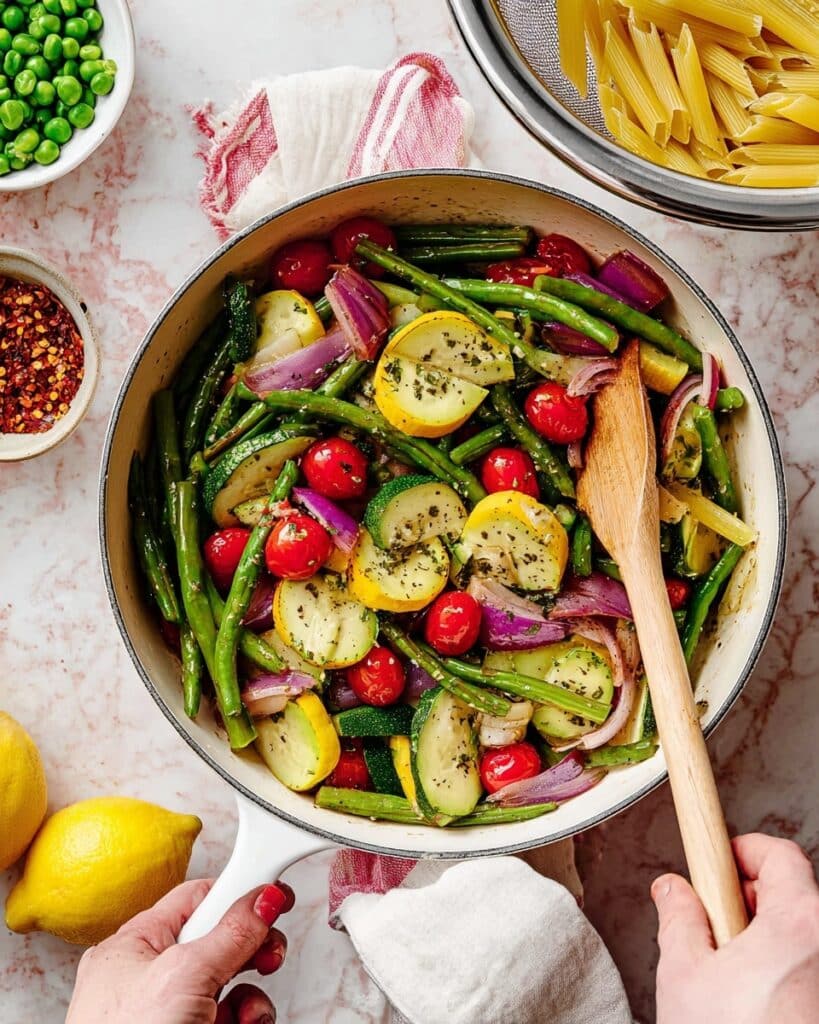 Primavera Pasta with Fresh Vegetables and Parmesan Recipe