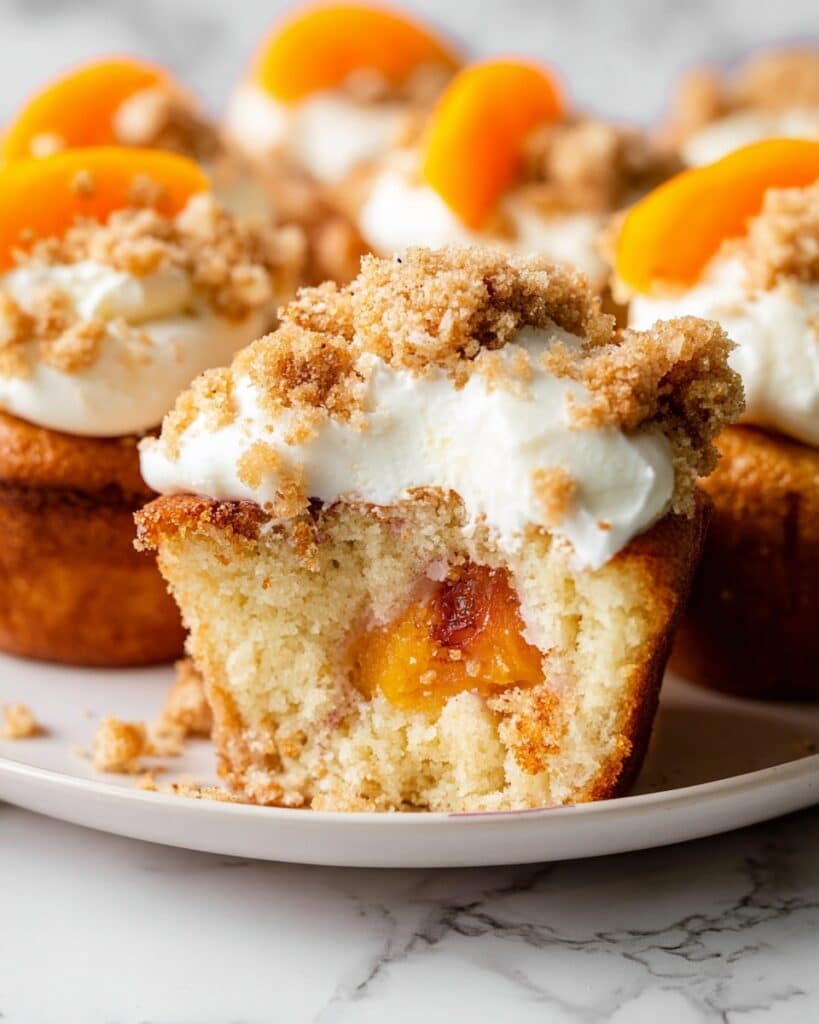 Peach Cobbler Cupcakes with Cream Cheese Frosting and Streusel Topping Recipe