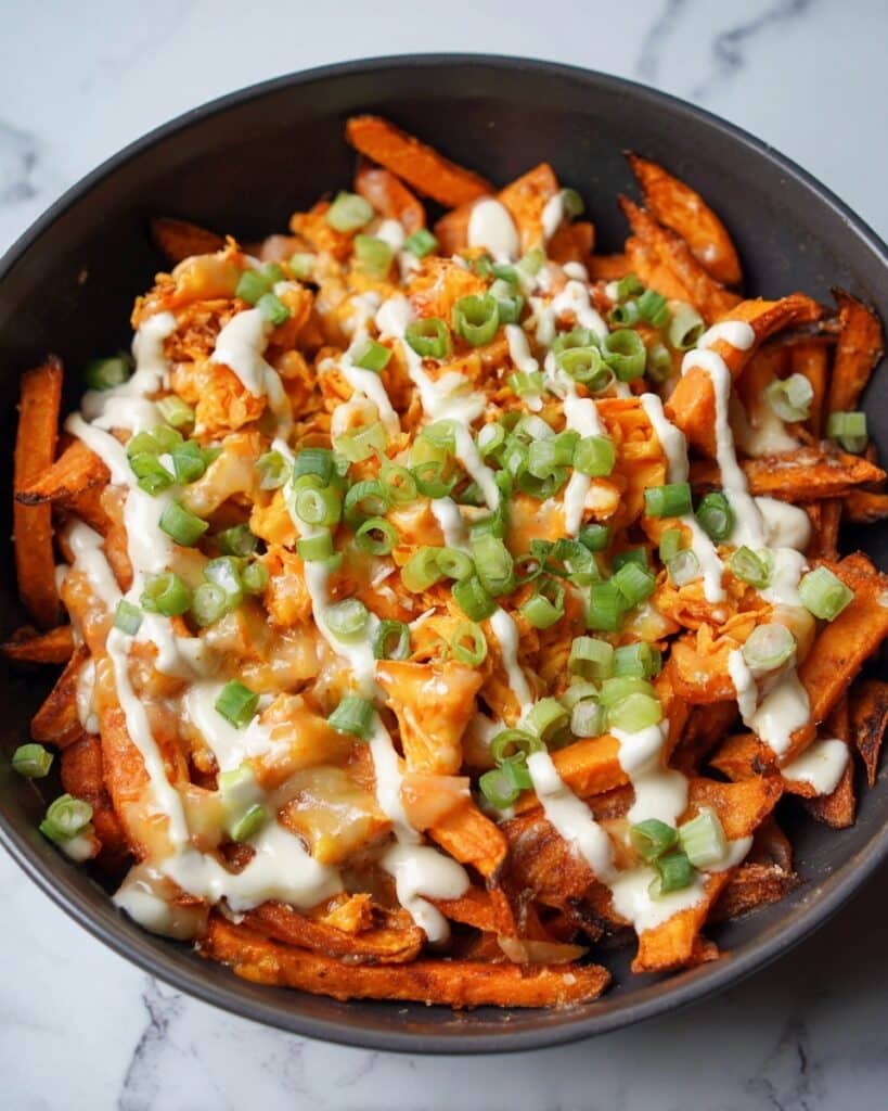 Buffalo Chicken Sweet Potato Fries with Cheese Recipe