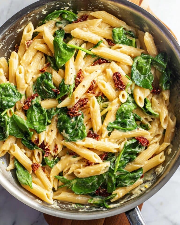 Creamy Garlic Steak Pasta with Sun-Dried Tomatoes and Spinach Recipe