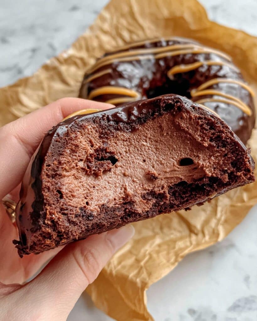 Cottage Cheese Chocolate Cheesecake with Peanut Butter Drizzle Recipe
