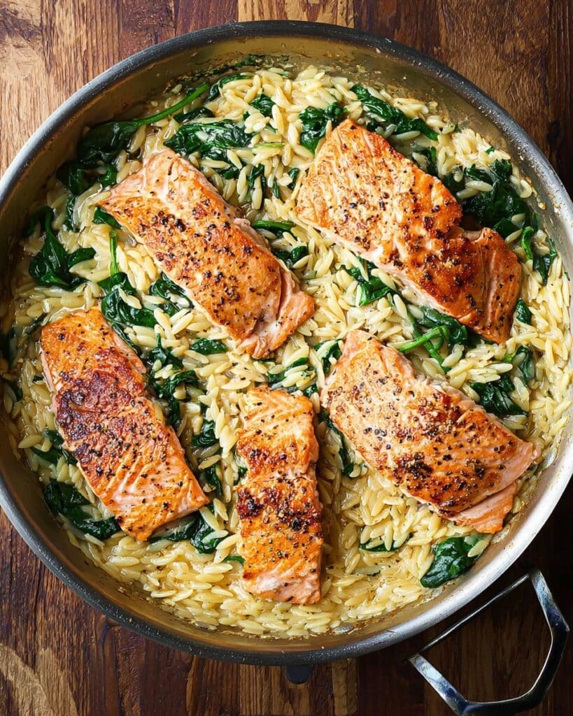 One Skillet Salmon with Lemon Orzo Recipe