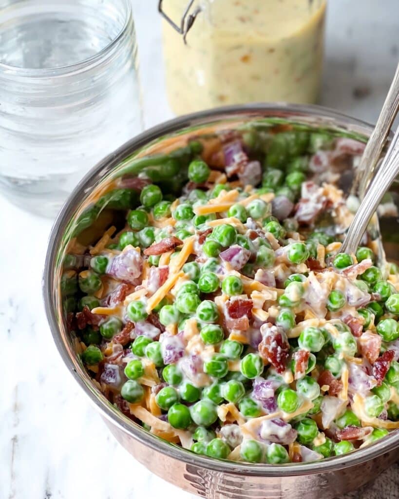Cheesy Red Onion Pea Salad Recipe